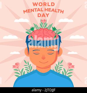 Flache Welt psychische Gesundheit Tag Design-Konzept Stock Vektor