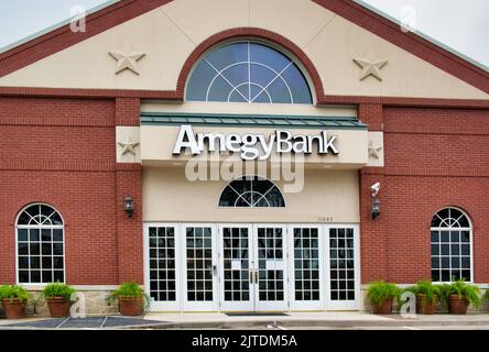 Houston, Texas USA 03-25-2020: Außenstelle der Amegy Bank of Texas in Houston, TX. Texas Bank gegründet im Jahr 1990 und eine Abteilung von Zions Bancorporation. Stockfoto