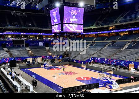 Prag, Tschechische Republik. 29. August 2022. Vorbereitung der Arena O2 für die Europameisterschaft des Herren-Basketballs 2022 am 29. August 2022 in Prag, Tschechische Republik. Kredit: Roman Vondrous/CTK Foto/Alamy Live Nachrichten Stockfoto