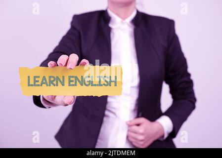 Schreiben Text anzeigen Englisch lernen. Business Approach Study Another Language Learn Something Foreign Communication Stockfoto
