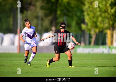 Mailand, Italien. 28. August 2022. Marta Mascarello vom AC Mailand in Aktion während des AC Mailand - ACF Fiorentina, 1. Turn of Serie A Femminile Tim 2022/23 in Centro P. Vismara - Puma House of Football, Mailand, Lombardei, Italien, 28/08/22 Credit: Independent Photo Agency/Alamy Live News Stockfoto
