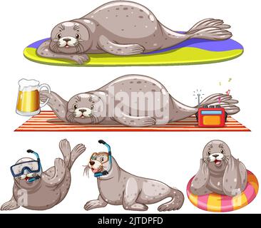 Satz von verschiedenen Siegel Cartoon-Figuren Illustration Stock Vektor