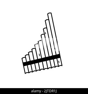 Panflöte oder Panflöten isoliert auf weißem Hintergrund. Holzbläser-Musikinstrument. Vektor-handgezeichnete Illustration im Doodle-Stil. Perfekt für Karten, de Stock Vektor