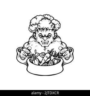 Brokkoli Vegan stark Vegetarisch Maskottchen Silhouette Vektor-Illustrationen für Ihre Arbeit Logo, Maskottchen Merchandise T-Shirt, Aufkleber und Label-Designs, po Stockfoto