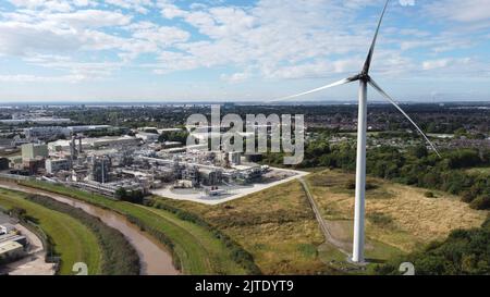 Luftaufnahme des Brandschadens von Windenergieanlagen, Cargill, Oak Road, Kingston upon Hull Stockfoto