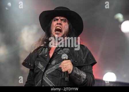 26. Juni 2022: Dave Vincent von Vltidas tritt beim Hellfest Open Air Festival auf Stockfoto