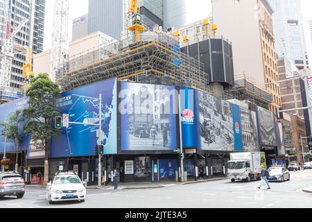 Der Bau des U-Bahn-Projekts in Sydney im Stadtzentrum umfasst den neuen Bahnhof in der Pitt Street, Sydney, Australien Stockfoto