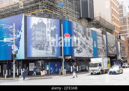 Der Bau des U-Bahn-Projekts in Sydney im Stadtzentrum umfasst den neuen Bahnhof in der Pitt Street, Sydney, Australien Stockfoto