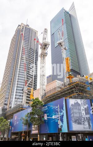 Der Bau des U-Bahn-Projekts in Sydney im Stadtzentrum umfasst den neuen Bahnhof in der Pitt Street, Sydney, Australien Stockfoto