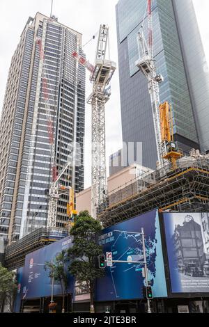 Der Bau des U-Bahn-Projekts in Sydney im Stadtzentrum umfasst den neuen Bahnhof in der Pitt Street, Sydney, Australien Stockfoto