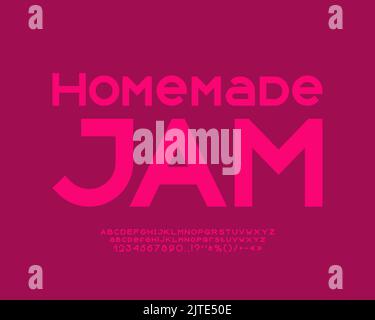 Bunte Lebensmittel Abzeichen hausgemachte Marmelade rosa Farbe. Moderne, kräftige, geometrische Schrift mit Buchstaben und Zahlen Stock Vektor
