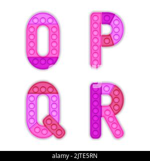 Ein Satz realistischer rosafarbener Pop-IT-Spielzeuge in Form eines Alphabets. Stock Vektor