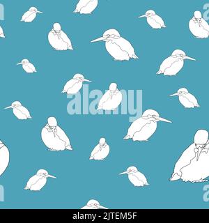 Vektor von Tieren. Nahtloses Muster mit weißen Eisvöglern auf blauem Hintergrund. Mit Farben weiß, schwarz und blau Stock Vektor