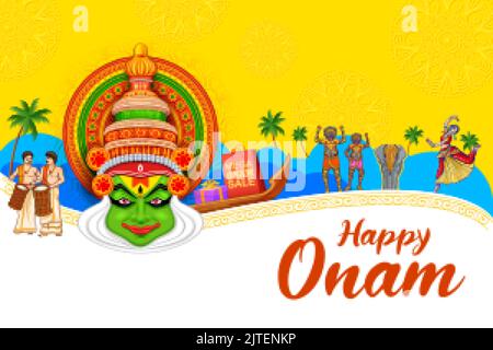 Onam Feier Hintergrund für Happy Onam Festival von Südindien Kerala Stock Vektor