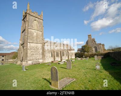 Church of St. Lawrence, Stanton Prior, in der Nähe von Markbury, Bath und Nordost Somerset, Februar 2021. Stockfoto