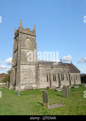 Church of St. Lawrence, Stanton Prior, in der Nähe von Markbury, Bath und Nordost Somerset, Februar 2021. Stockfoto