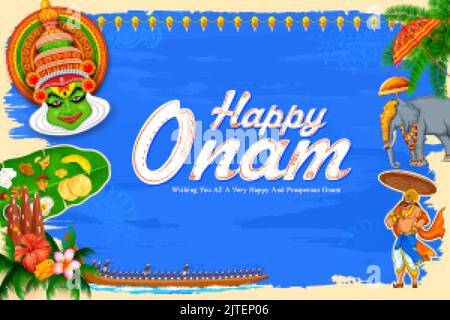 Onam Feier Hintergrund für Happy Onam Festival von Südindien Kerala Stock Vektor