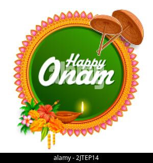 Onam Feier Hintergrund für Happy Onam Festival von Südindien Kerala Stock Vektor