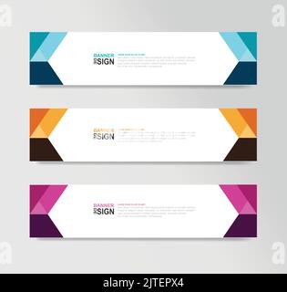 Ein Satz von drei farbenfrohen, abstrakten Design-Bannervorlagen mit bearbeitbarem Text Stock Vektor