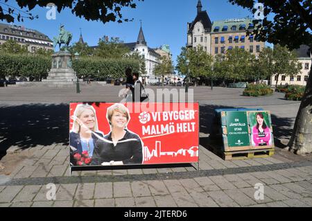 Malmö /Schweden/30 August 2022/Schwedische Demokratin-Partei, die wegen der Geernalwahl in schweden campagelt und ihre erste Frau Magdalena Andersson am Wahltag am sonntag, dem 11. September 2022, vor der schwedischen Ministerpräsidentin verklagt. (Foto..Francis Joseph Dean/Dean Picturs. Stockfoto