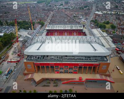 Anfield Stadion, Heimstadion des FC Liverpool - Luftaufnahme - LIVERPOOL, Großbritannien - 16. AUGUST 2022 Stockfoto