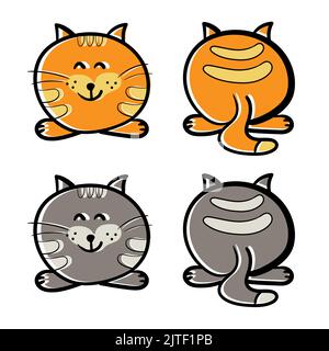 Satz von Symbolen. Cartoon Katze, vorne und hinten. Nette Illustration isoliert auf weißem Hintergrund Stock Vektor