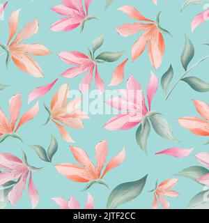 Magnolia blüht und hinterlässt ein nahtloses Muster Stockfoto