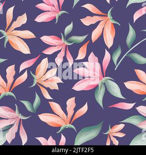 Magnolia blüht und hinterlässt ein nahtloses Muster Stockfoto