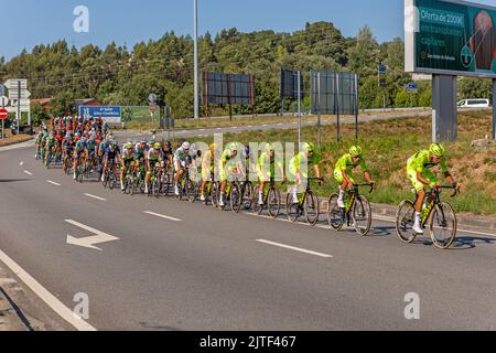 Braga, Portugal : 12. August 2022, - Radfahrer, die an der Etappe Santo Tirso teilnehmen - Braga in Volta a Portugal Rennen, Braga, Portugal Stockfoto