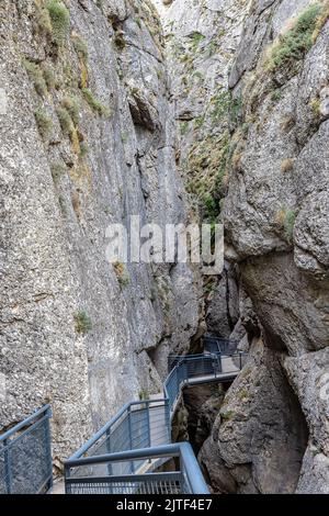 La Yecla Schlucht, Provinz Burgos, Spanien. Es ist eine Tiefe und schmale Schlucht in Kalkstein Materialien modelliert Stockfoto