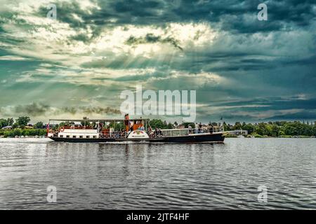 Hjejlen altes Dampfschiff im dänischen Seengebiet, Dänemark Stockfoto