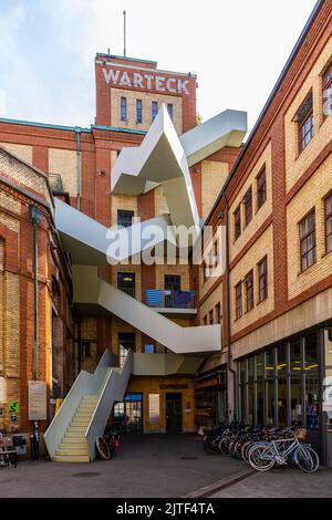 Das alte Brauereigebäude Warteck nach der Renovierung wird nun für viele Zwecke genutzt. Werkraum steht für die Zusammenarbeit verschiedener Projekte, Unternehmen Stockfoto