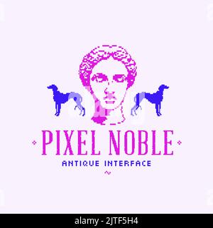 Pixel noble Interface moderne Klassiker Logo-Vorlage mit antikem Statuenkopf, Hunde-Collage 80s-90s Ästhetik-Poster, T-Shirt-Print-Vektor Stock Vektor