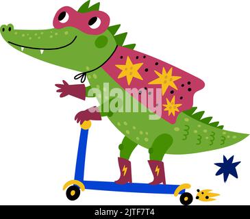 Krokodil in Superhelden-Maske und Umhang. Lustiger Tiercharakter Stock Vektor