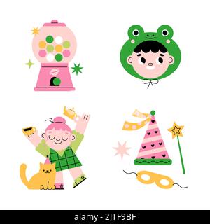 Flache Geburtstagsaufkleber Vektor-Illustration Stock Vektor