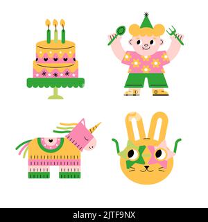Flache Geburtstagsaufkleber Vektor-Illustration Stock Vektor