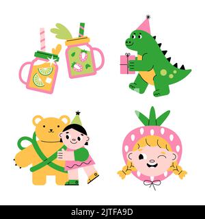 Flache Geburtstagsaufkleber Vektor-Illustration Stock Vektor