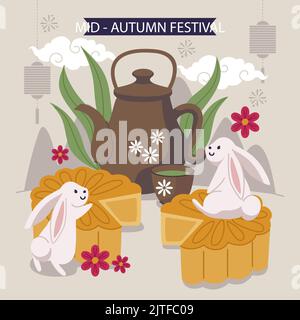 Flache Illustration für Mitte Herbst Festival Feier Vektor Illustration Stock Vektor