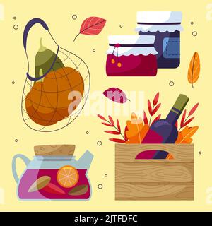 Flaches Herbstfest Elemente Set Vektor Illustration Stock Vektor