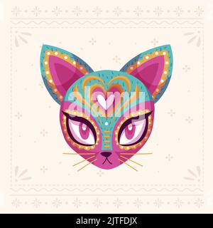 Mexikanische Kultur handgezeichnete flache Katze Vektor-Illustration Stock Vektor