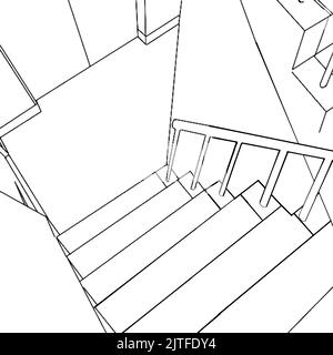 Bleistift gezeichneter Raum mit Treppe nach unten in einer Vektorgrafik Stock Vektor