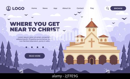Flaches Design christliche Kirche Landing Page Vektor-Illustration Stock Vektor