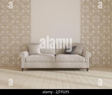 Stilvolles Zimmer in Weiß mit Sofa. 3D Rendern Stockfoto