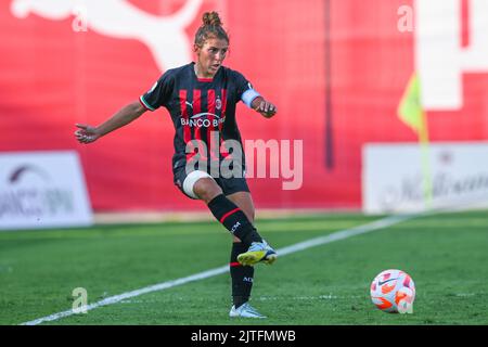 Mailand, Italien. 28. August 2022. Vismara Sports Center, 28.08.22 Valentina Bergamaschi (7 AC Mailand) während der Serie A Spiel zwischen AC Mailand und AC Fiorentina im Vismara Sports Center in Mailand, Italia Soccer (Cristiano Mazzi/SPP) Credit: SPP Sport Press Photo. /Alamy Live News Stockfoto