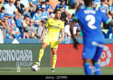 Getafe, Spanien. 28. August 2022. Kiko Femenia (Villarreal) Fußball: Spanisches Spiel 'La Liga Santander' zwischen Getafe CF 0-0 Villarreal CF im Coliseum Alfonso Perez in Getafe, Spanien. Quelle: Mutsu Kawamori/AFLO/Alamy Live News Stockfoto