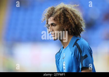 Birmingham, Großbritannien. 30. August 2022. Hannibal Mejbri #6 von Birmingham City erwärmt sich vor dem Spiel gegen Norwich City in Birmingham, Großbritannien am 8/30/2022. (Foto von Simon Bissett/News Images/Sipa USA) Quelle: SIPA USA/Alamy Live News Stockfoto