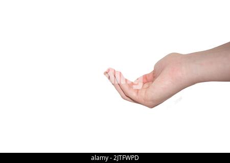 Isoliert auf dem weißen Hintergrund leere Hand in der immer-Geste. Stockfoto