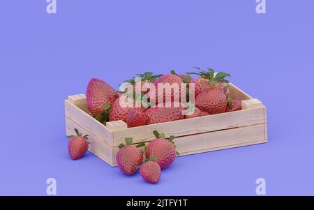 Erdbeere in Kiste 3D Render. Stockfoto