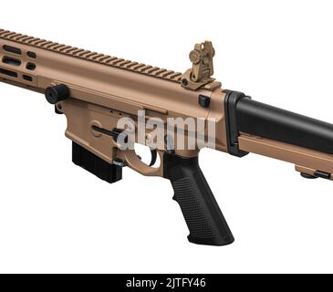 Moderne automatische Gewehr in Coyote-Farbe. Waffen für Polizei, Spezialeinheiten und Armee. Automatischer Karabiner mit mechanischer Visierung. Sturmgewehr auf wh Stockfoto