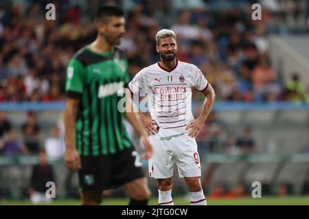 MAPEI Stadium, Reggio Emilia, Italien, 30. August 2022, Olivier Giroud (AC MAILAND) reagiert während des Spiels der US-Fußballmeisterschaft Sassuolo gegen AC Mailand - italienische Fußballserie A Stockfoto